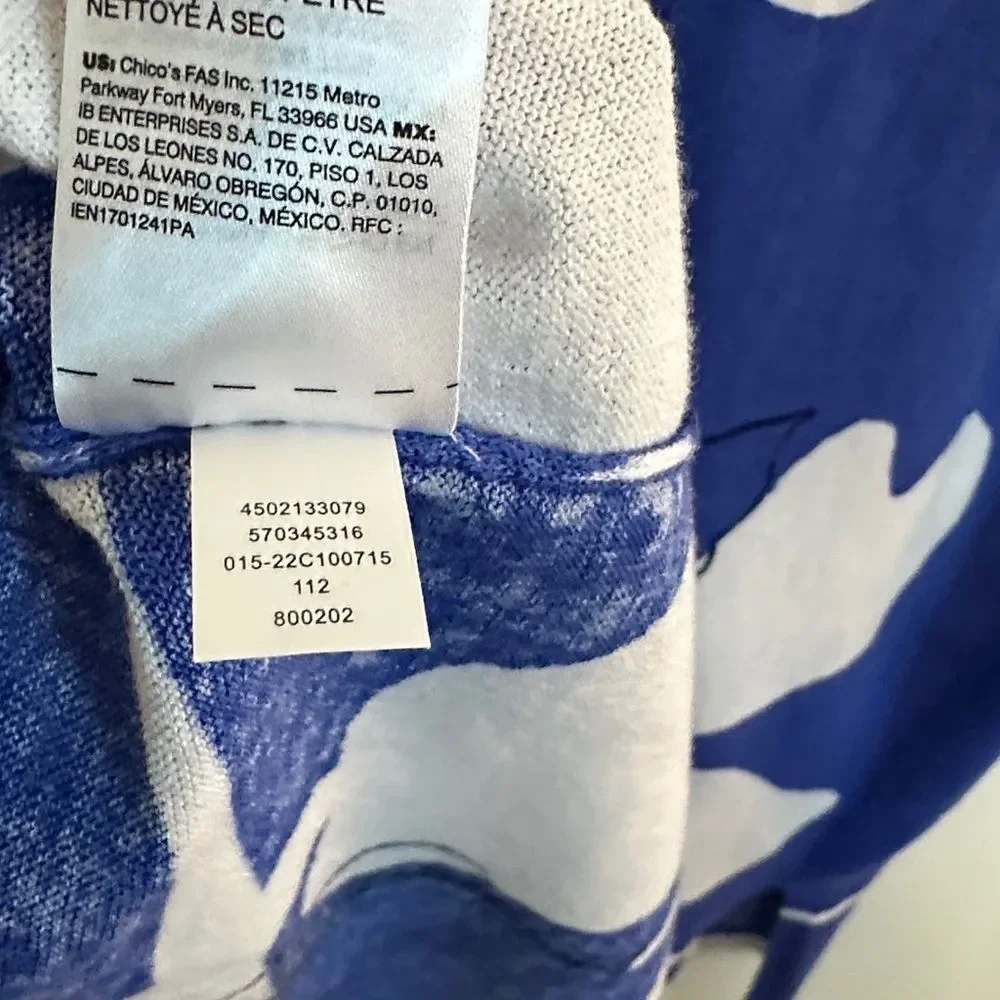 Chico’s Kimono Cardigan Royal Blue, White Floral Print Size Large Chico’s Size 2